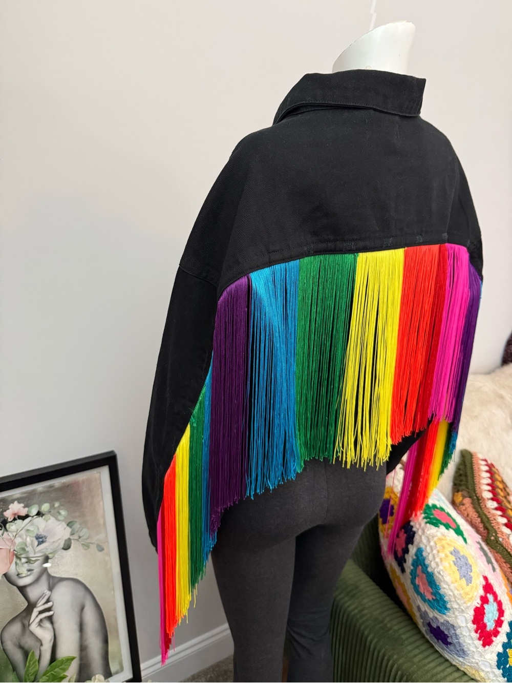 Club Exx Rainbow Fringe Denim Jacket Dolls Kill NWT Size XL - Picture 14 of 15